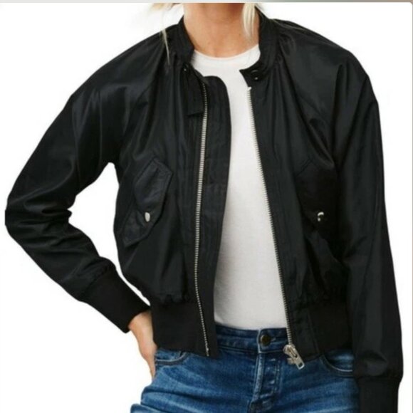Free People Midnight Bomber Jacket – Black Satin (XS) - Picture 1 of 5